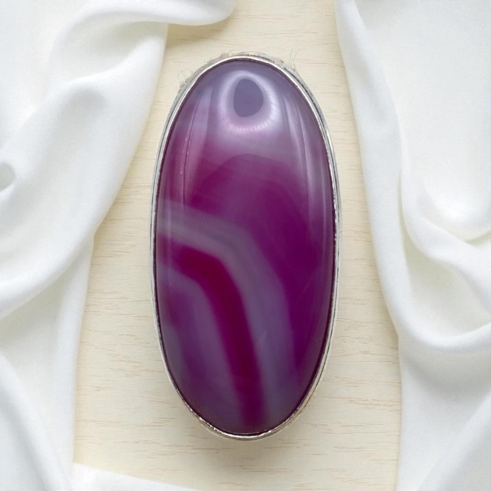 New Pink Striped Agate Onyx Stone Silver Overlay Ring Size 8